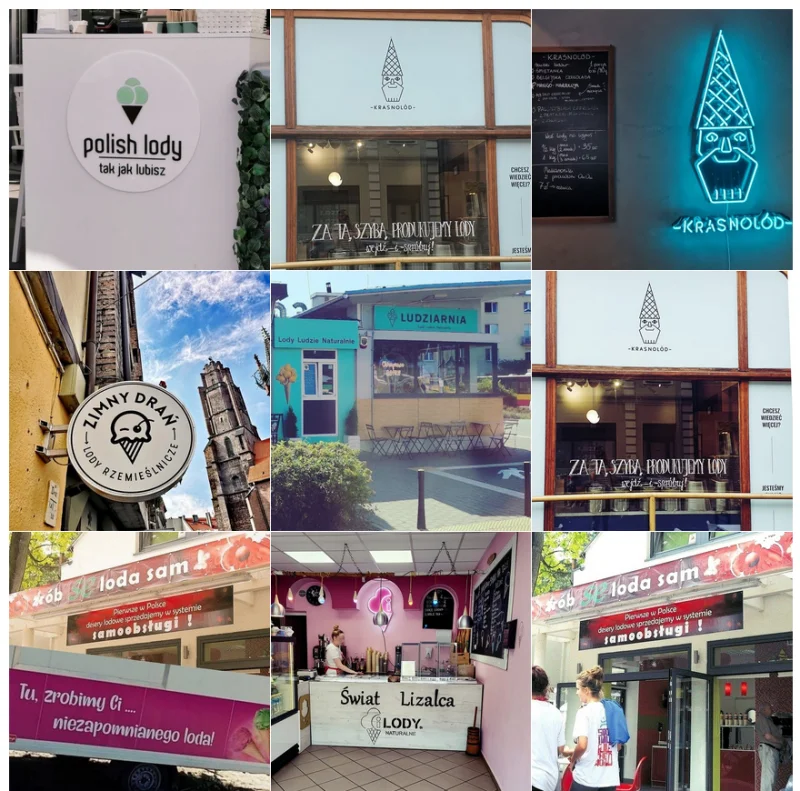 Nazwy lodziarni opublikowane na koncie Kozacka Nazwa na Instagramie.