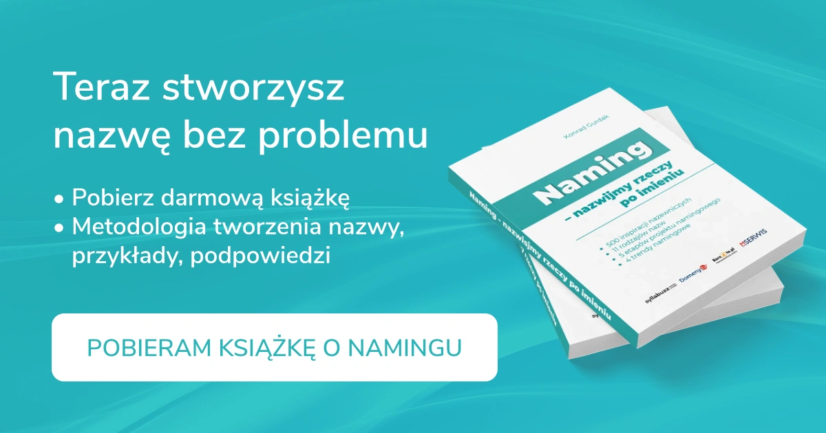 Grafika przestawia okładkę książki o namingu pod tytułem "Naming - nazwijmy rzeczy po imieniu". Autorem jest Konrad Gurdak z agencji namingowej Syllabuzz.pl